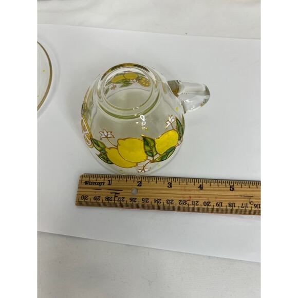 Lemons Cup And Saucer Set Yellow Glass Floral Vintage Retro Rare Find - Picture 16 of 16